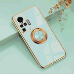 For vivo X50 Pro 6D Electroplating Full Coverage Silicone Protective Case with Magnetic Ring Holder(Light Cyan)