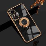 For vivo X50 Pro 6D Electroplating Full Coverage Silicone Protective Case with Magnetic Ring Holder(Black)