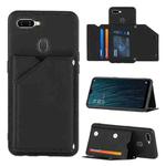 For OPPO A7 / A5s / A12 Skin Feel PU + TPU + PC Back Cover Shockproof Case with Card Slots & Holder & Photo Frame(Black)