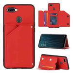 For OPPO A7 / A5s / A12 Skin Feel PU + TPU + PC Back Cover Shockproof Case with Card Slots & Holder & Photo Frame(Red)