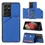 For Samsung Galaxy S21 Ultra 5G Skin Feel PU + TPU + PC Back Cover Shockproof Case with Card Slots & Holder & Photo Frame(Royal Blue)