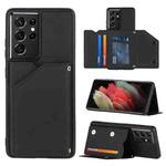 For Samsung Galaxy S21 Ultra 5G Skin Feel PU + TPU + PC Back Cover Shockproof Case with Card Slots & Holder & Photo Frame(Black)