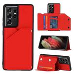 For Samsung Galaxy S21 Ultra 5G Skin Feel PU + TPU + PC Back Cover Shockproof Case with Card Slots & Holder & Photo Frame(Red)