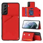 For Samsung Galaxy S21+ 5G Skin Feel PU + TPU + PC Back Cover Shockproof Case with Card Slots & Holder & Photo Frame(Red)