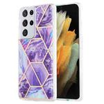 For Samsung Galaxy S21 Ultra 5G 3D Electroplating Marble Pattern TPU Protective Case(Dark Purple)