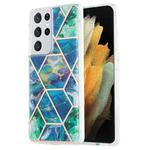 For Samsung Galaxy S21 Ultra 5G 3D Electroplating Marble Pattern TPU Protective Case(Blue Green)