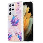 For Samsung Galaxy S21 Ultra 5G 3D Electroplating Marble Pattern TPU Protective Case(Light Purple)
