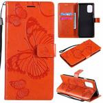 For OnePlus 8T 3D Butterflies Embossing Pattern Horizontal Flip Leather Case with Holder & Card Slot & Wallet(Orange)