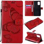 For OnePlus 8T 3D Butterflies Embossing Pattern Horizontal Flip Leather Case with Holder & Card Slot & Wallet(Red)