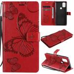 For OnePlus Nord N10 5G 3D Butterflies Embossing Pattern Horizontal Flip Leather Case with Holder & Card Slot & Wallet(Red)