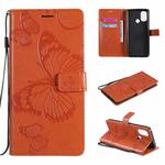 For OnePlus Nord N100 5G 3D Butterflies Embossing Pattern Horizontal Flip Leather Case with Holder & Card Slot & Wallet(Orange)