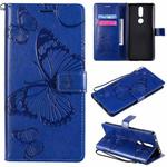 For Nokia 2.4 3D Butterflies Embossing Pattern Horizontal Flip Leather Case with Holder & Card Slot & Wallet(Blue)