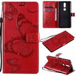 For Nokia 2.4 3D Butterflies Embossing Pattern Horizontal Flip Leather Case with Holder & Card Slot & Wallet(Red)
