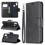 For Galaxy A10s Retro Lambskin Texture Pure Color Horizontal Flip PU Leather Case with Holder & Card Slots & Wallet & Lanyard(Black)