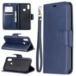 For Galaxy A10s Retro Lambskin Texture Pure Color Horizontal Flip PU Leather Case with Holder & Card Slots & Wallet & Lanyard(Blue)