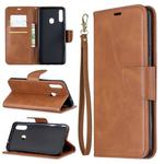 For Galaxy A20s Retro Lambskin Texture Pure Color Horizontal Flip PU Leather Case with Holder & Card Slots & Wallet & Lanyard(Brown)