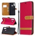 For Galaxy A20s Color Matching Denim Texture Horizontal Flip Leather Case with Holder & Card Slots & Wallet & Lanyard(Red)