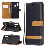 For Galaxy A20s Color Matching Denim Texture Horizontal Flip Leather Case with Holder & Card Slots & Wallet & Lanyard(Black)
