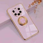 For Huawei Mate 40 Pro+ 6D Electroplating Full Coverage Silicone Protective Case with Magnetic Ring Holder(Light Purple)