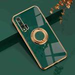 For Huawei nova 6 6D Electroplating Full Coverage Silicone Protective Case with Magnetic Ring Holder(Dark Green)