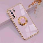 For Huawei nova 7 SE 6D Electroplating Full Coverage Silicone Protective Case with Magnetic Ring Holder(Light Purple)