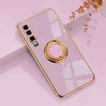 For Huawei P30 6D Electroplating Full Coverage Silicone Protective Case with Magnetic Ring Holder(Light Purple)