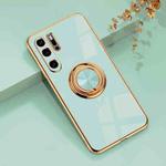 For Huawei P30 Pro 6D Electroplating Full Coverage Silicone Protective Case with Magnetic Ring Holder(Light Cyan)