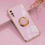 For Huawei P20 6D Electroplating Full Coverage Silicone Protective Case with Magnetic Ring Holder(Light Purple)