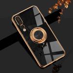 For Huawei P20 Pro 6D Electroplating Full Coverage Silicone Protective Case with Magnetic Ring Holder(Black)
