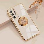 For Huawei P40 Pro 6D Electroplating Full Coverage Silicone Protective Case with Magnetic Ring Holder(Light Pink)