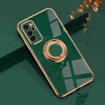 For Huawei Honor V30 6D Electroplating Full Coverage Silicone Protective Case with Magnetic Ring Holder(Dark Green)