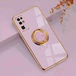 For Huawei Honor 30 6D Electroplating Full Coverage Silicone Protective Case with Magnetic Ring Holder(Light Purple)