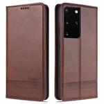 For Samsung Galaxy S21 Ultra 5G AZNS Magnetic Calf Texture Horizontal Flip Leather Case with Card Slots & Holder & Wallet(Dark Brown)