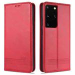 For Samsung Galaxy S21 Ultra 5G AZNS Magnetic Calf Texture Horizontal Flip Leather Case with Card Slots & Holder & Wallet(Red)