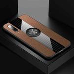 For Xiaomi Mi 9 XINLI Stitching Cloth Texture Shockproof TPU Protective Case with Ring Holder(Brown)