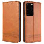 For Samsung Galaxy S21 5G AZNS Magnetic Calf Texture Horizontal Flip Leather Case with Card Slots & Holder & Wallet(Light Brown)