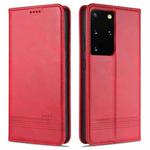 For Samsung Galaxy S21 5G AZNS Magnetic Calf Texture Horizontal Flip Leather Case with Card Slots & Holder & Wallet(Red)