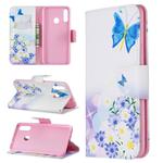 For Galaxy A20s Colored Drawing Horizontal Flip Leather Case with Holder & Card Slots & Wallet(Butterfly Flowers)