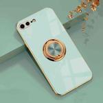 6D Electroplating Full Coverage Silicone Protective Case with Magnetic Ring Holder For iPhone 8 Plus / 7 Plus(Light Cyan)