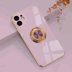 For iPhone 11 6D Electroplating Full Coverage Silicone Protective Case with Magnetic Ring Holder (Light Purple)