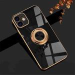 For iPhone 11 6D Electroplating Full Coverage Silicone Protective Case with Magnetic Ring Holder (Black)