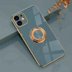 For iPhone 11 6D Electroplating Full Coverage Silicone Protective Case with Magnetic Ring Holder (Grey)