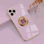 6D Electroplating Full Coverage Silicone Protective Case with Magnetic Ring Holder For iPhone 11 Pro Max(Light Purple)