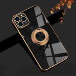 6D Electroplating Full Coverage Silicone Protective Case with Magnetic Ring Holder For iPhone 11 Pro Max(Black)