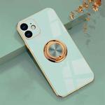 For iPhone 12 mini 6D Electroplating Full Coverage Silicone Protective Case with Magnetic Ring Holder (Light Cyan)