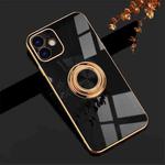 For iPhone 12 mini 6D Electroplating Full Coverage Silicone Protective Case with Magnetic Ring Holder (Black)