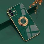 For iPhone 12 mini 6D Electroplating Full Coverage Silicone Protective Case with Magnetic Ring Holder (Dark Green)