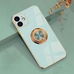 6D Electroplating Full Coverage Silicone Protective Case with Magnetic Ring Holder For iPhone 12(Light Cyan)