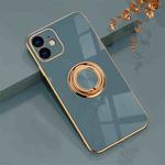 6D Electroplating Full Coverage Silicone Protective Case with Magnetic Ring Holder For iPhone 12(Grey)