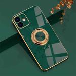 6D Electroplating Full Coverage Silicone Protective Case with Magnetic Ring Holder For iPhone 12(Dark Green)
